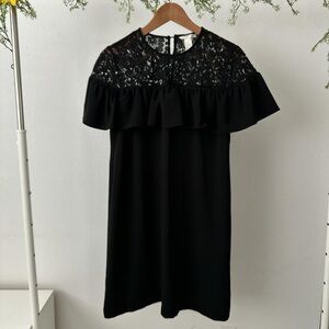 H&M Black Lace Yoke Ruffle Shift Dress